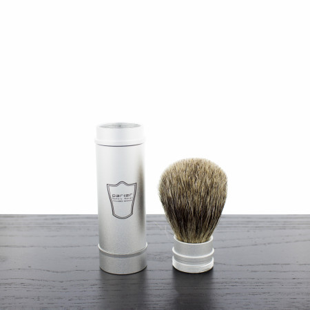 Parker Travel Shave Brush, Brushed Aluminum, Pure Badger